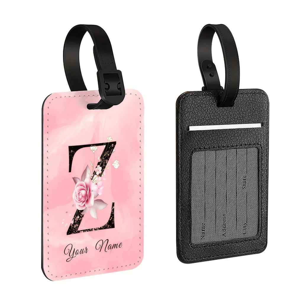 A of Personalized Custom Creative Flower Letter Pink Name Text Luggage Tags, Travel Cruise Suitcase Tags