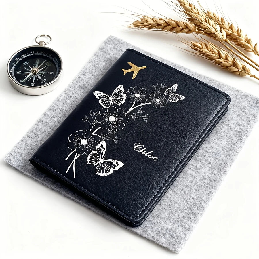 Personalized flower & butterfly passport case, stylish travel gift for birthdays, weddings & friends. Multi Colors