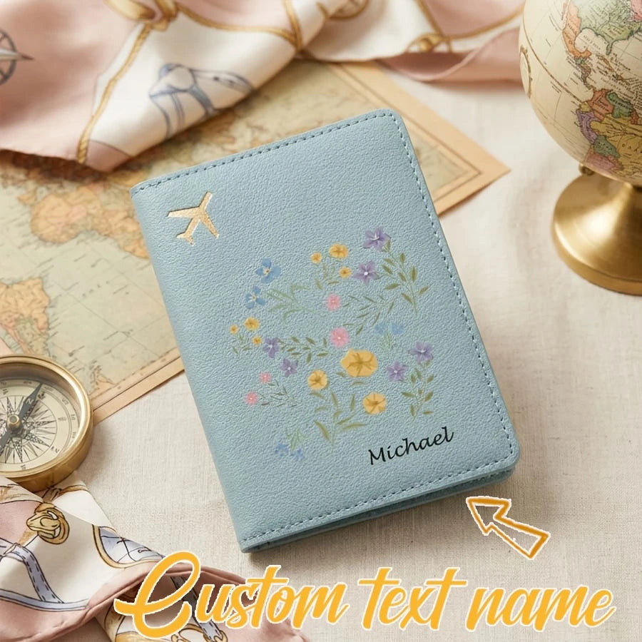 Custom Name Floral Passport Holder Pastel Black Travel Organizer For Passport Visa ID Women Travel Gift