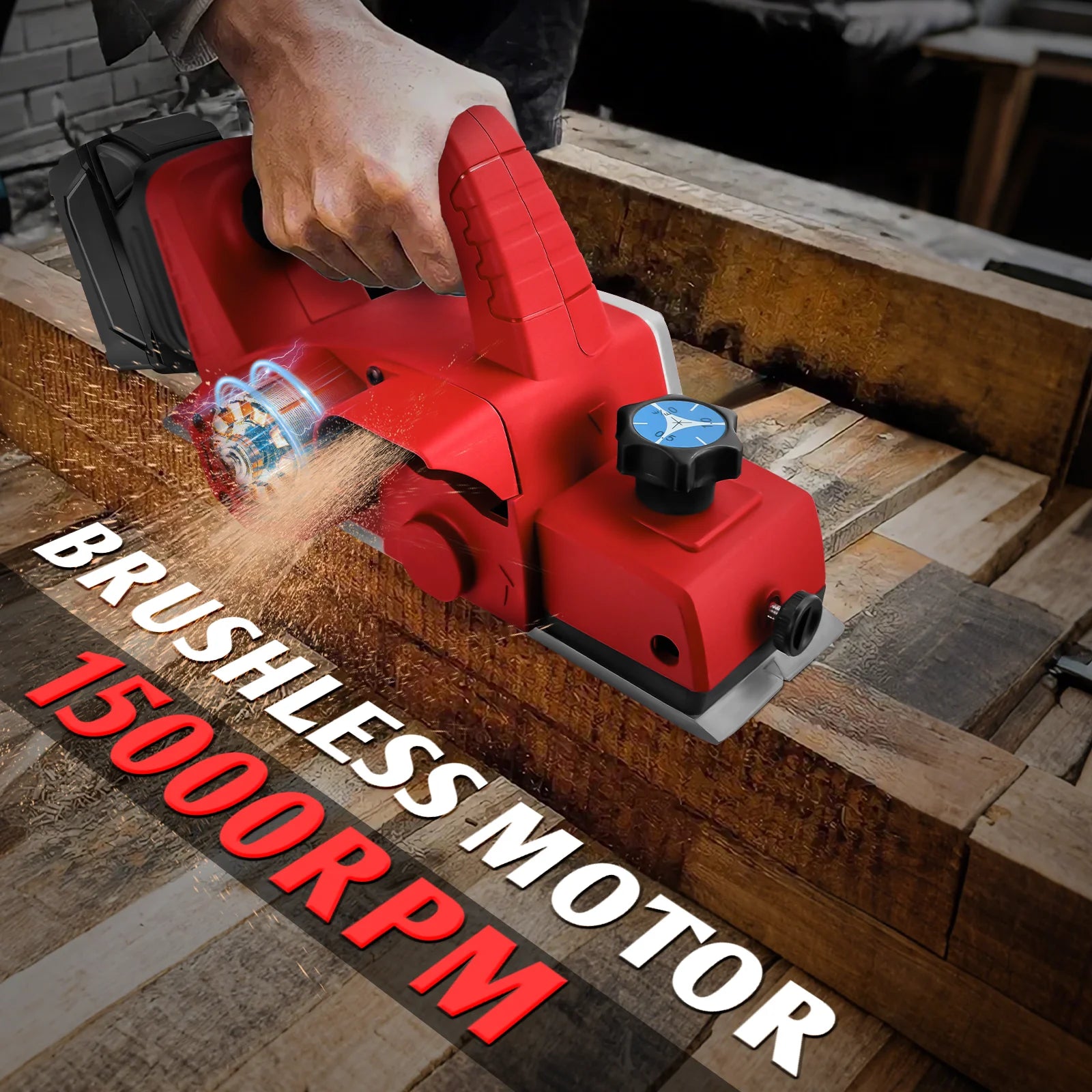 Brushless Electric Planer 15000RPM Cordless Handheld Power Planer Carpenter Home DIY for Milwaukee 18V Battery (No Battery)