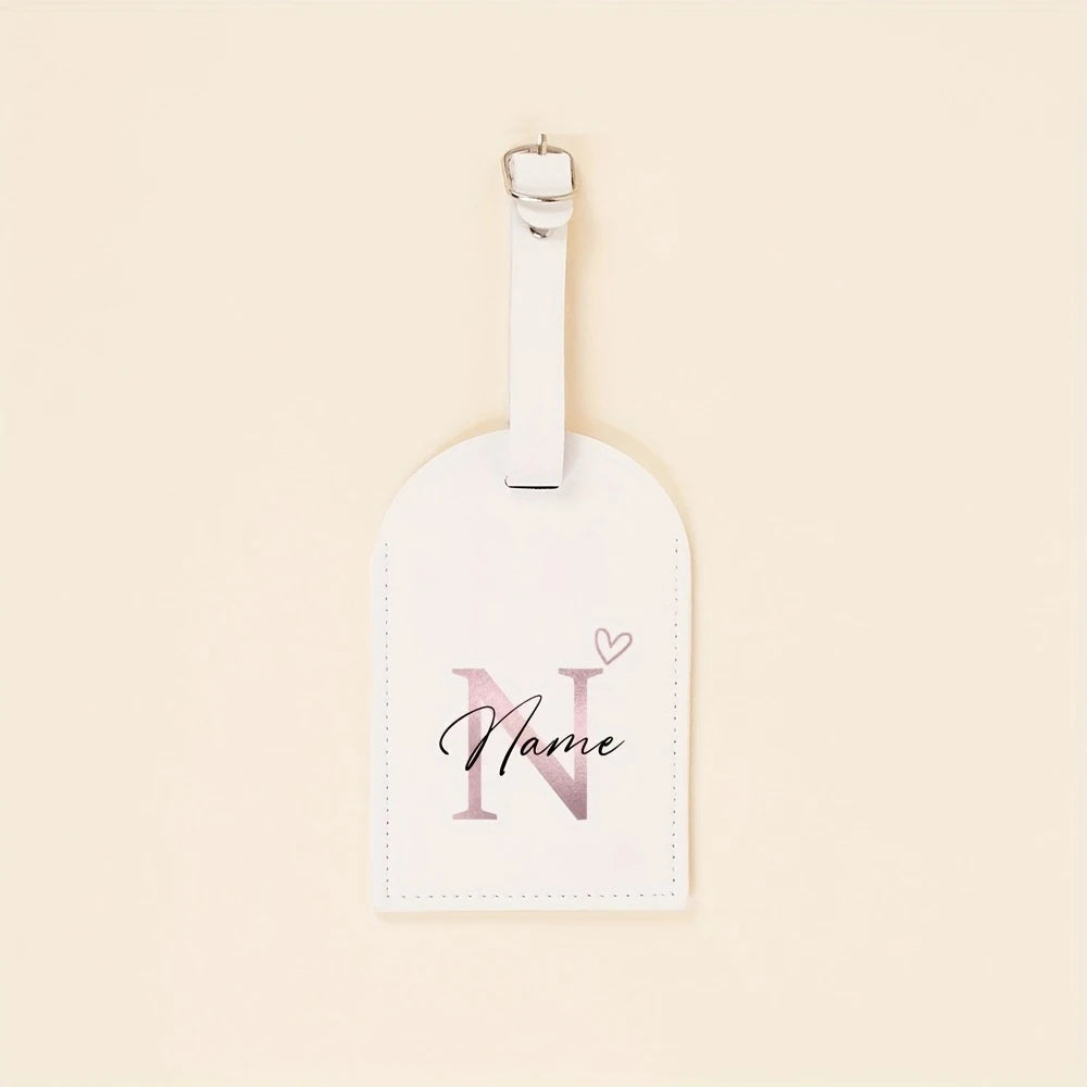 Custom Name Tag - Elegant Font Engraving Name/Initials, PU Material - Wedding,Birthday, Travel Gift - Customizable Letter (A-Z)