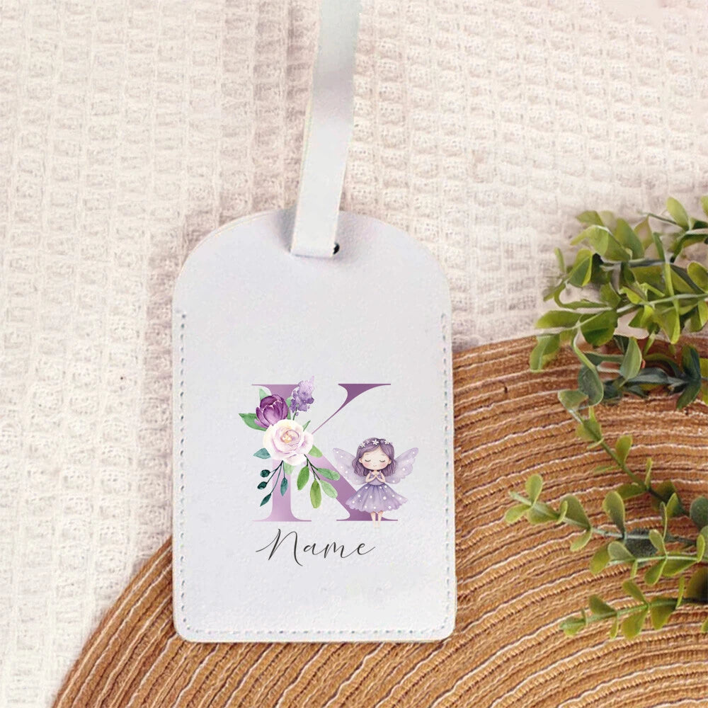 Personalized PU Luggage Tag, Flower Fairy Design Fashion Letter Print Monogram Luggage Tag, Custom Name Luggage Tag