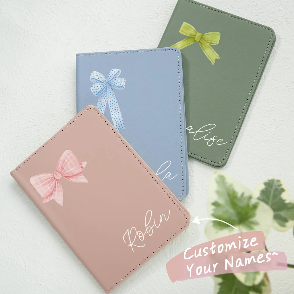 Customized Name Passport Cover with Bow Pattern Personalized Monogram Bow Passport Holder Customized Document Card Holder