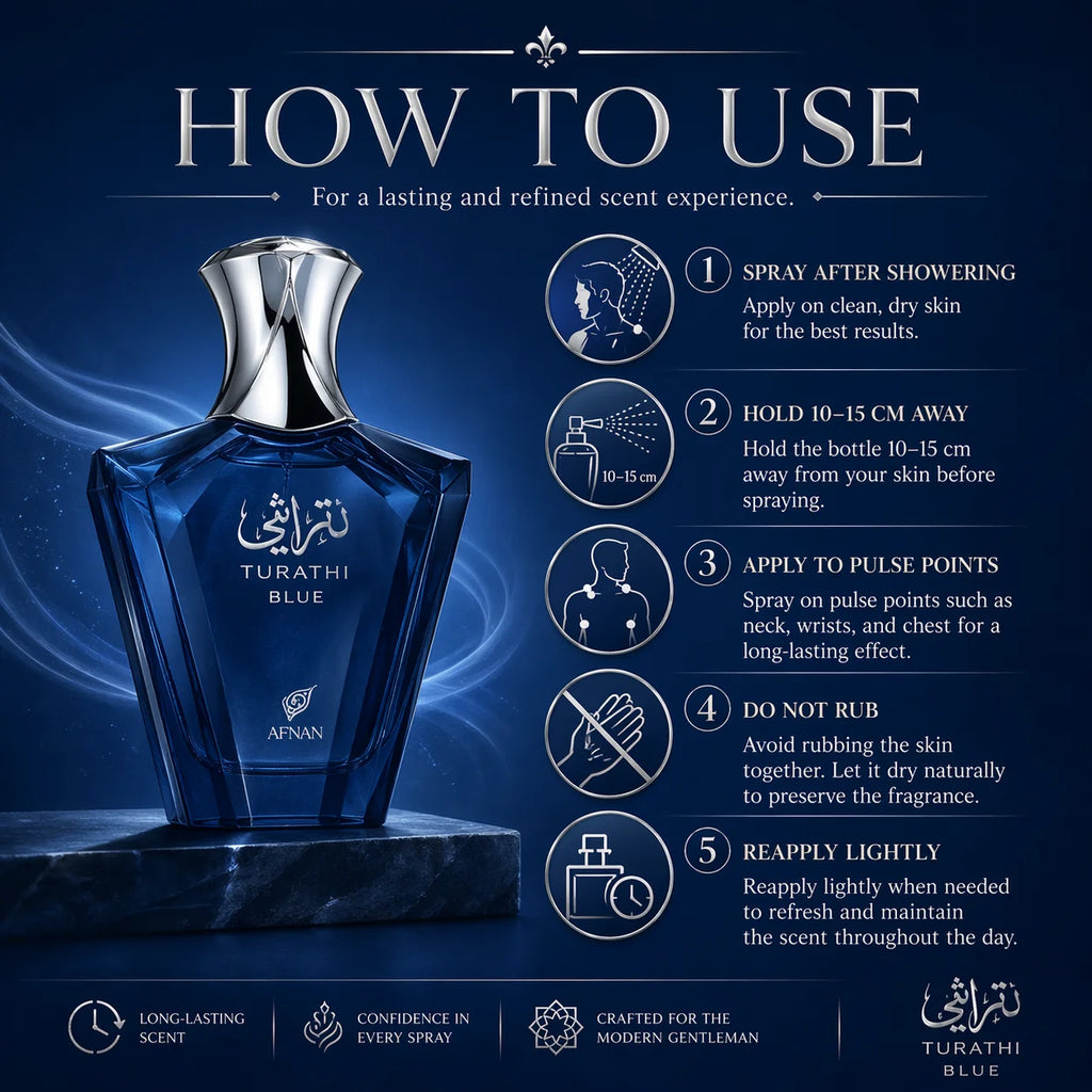 AFNAN TURATHI BLUE by Afnan Perfumes EAU DE PARFUM SPRAY, Arabian Sapphire Men’s Fragrance | Afnan Turathi Blue Fresh Citrus Woody Scent Perfect For Gifting