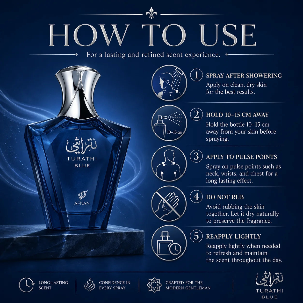 AFNAN TURATHI BLUE by Afnan Perfumes EAU DE PARFUM SPRAY, Arabian Sapphire Men’s Fragrance | Afnan Turathi Blue Fresh Citrus Woody Scent Perfect For Gifting