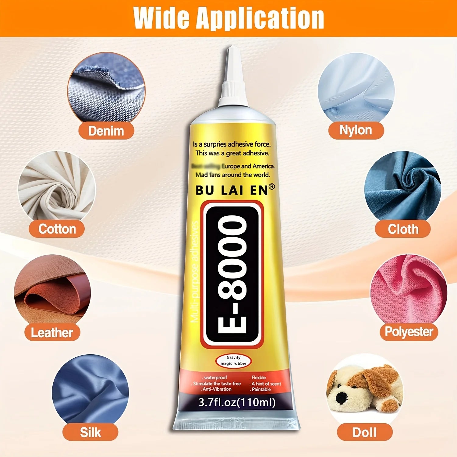 B7000-E8000 Fabric Adhesive: A water-washable, transparent adhesive for apparel, suitable for rhinestones, patches, clothing, and various fabrics