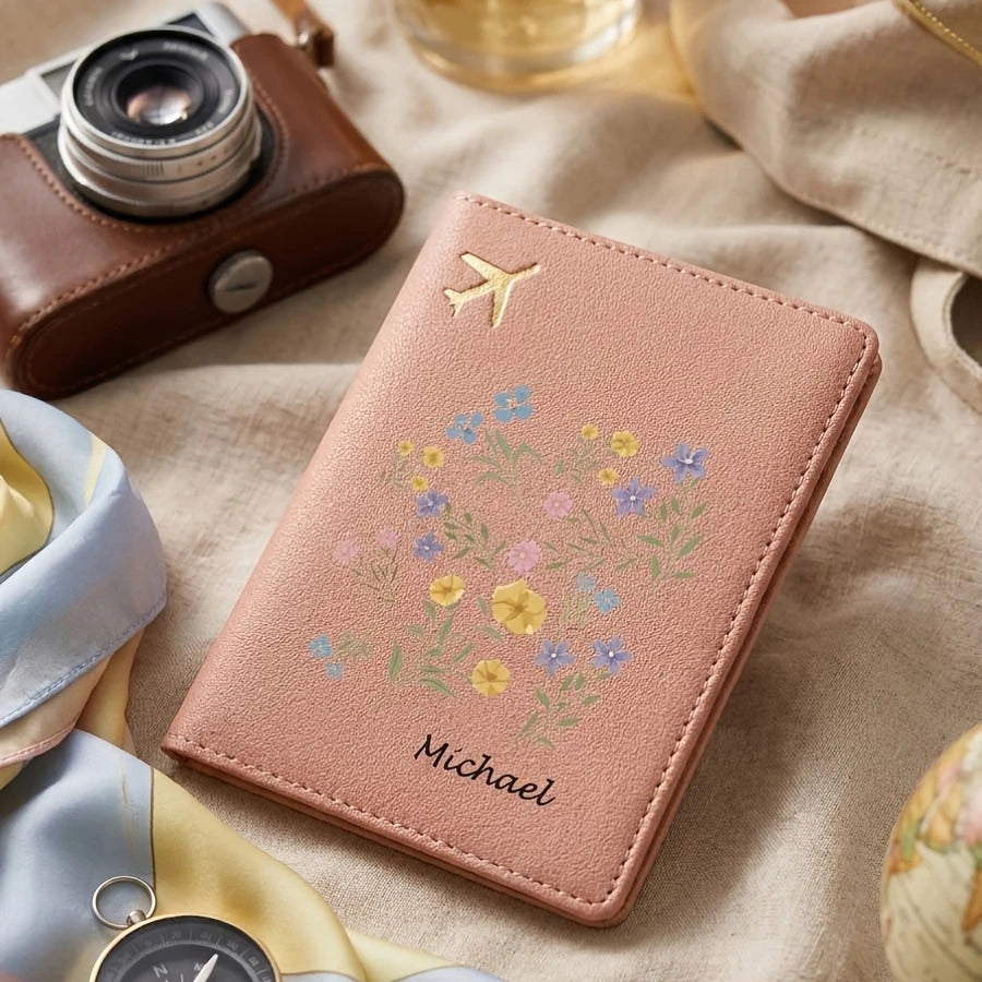 Custom Name Floral Passport Holder Pastel Black Travel Organizer For Passport Visa ID Women Travel Gift