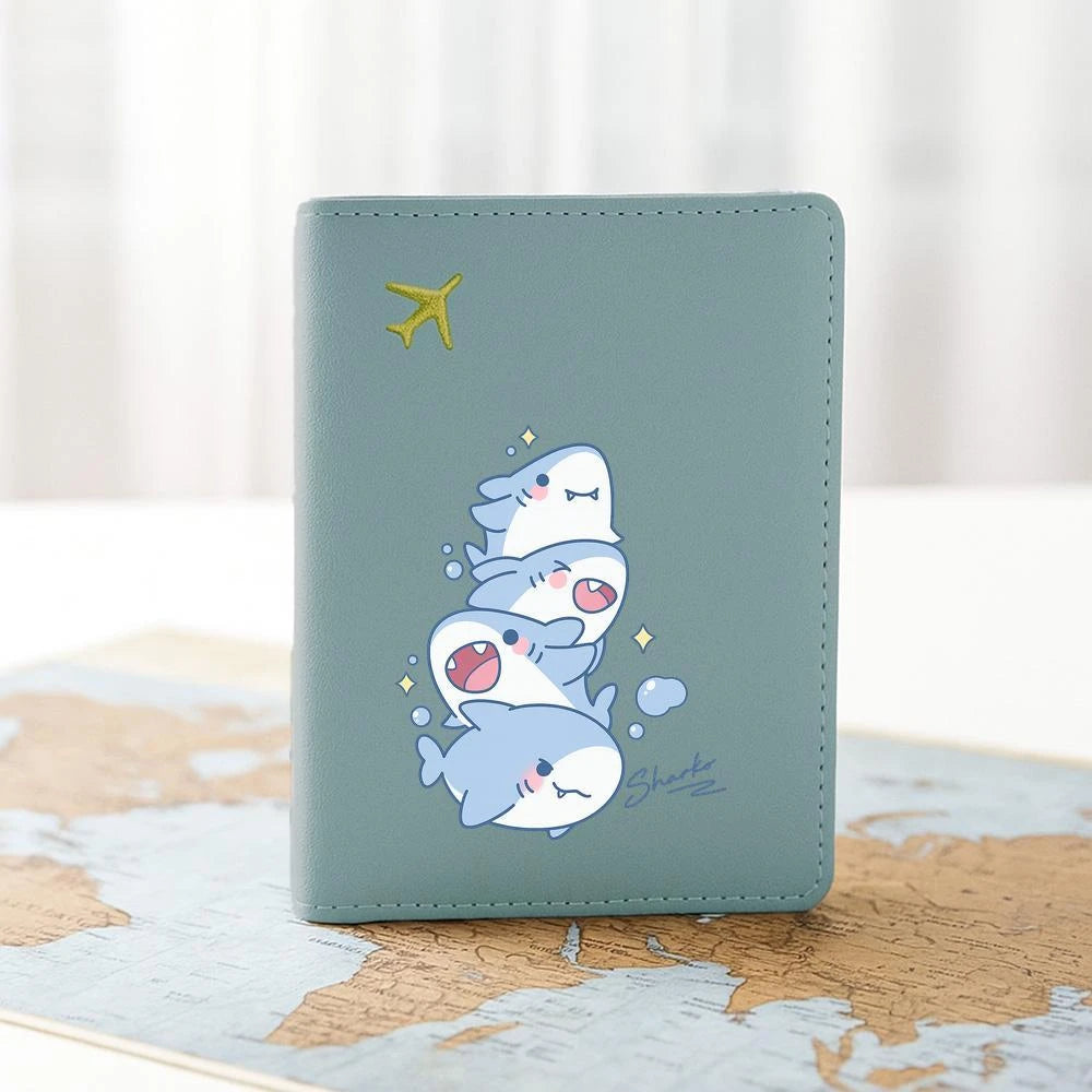 Cute Smiling Shark Pattern Passport Holder Travel Card Cover Portable Storage Pouch Ideal Birthday Gift for Women Air Travel