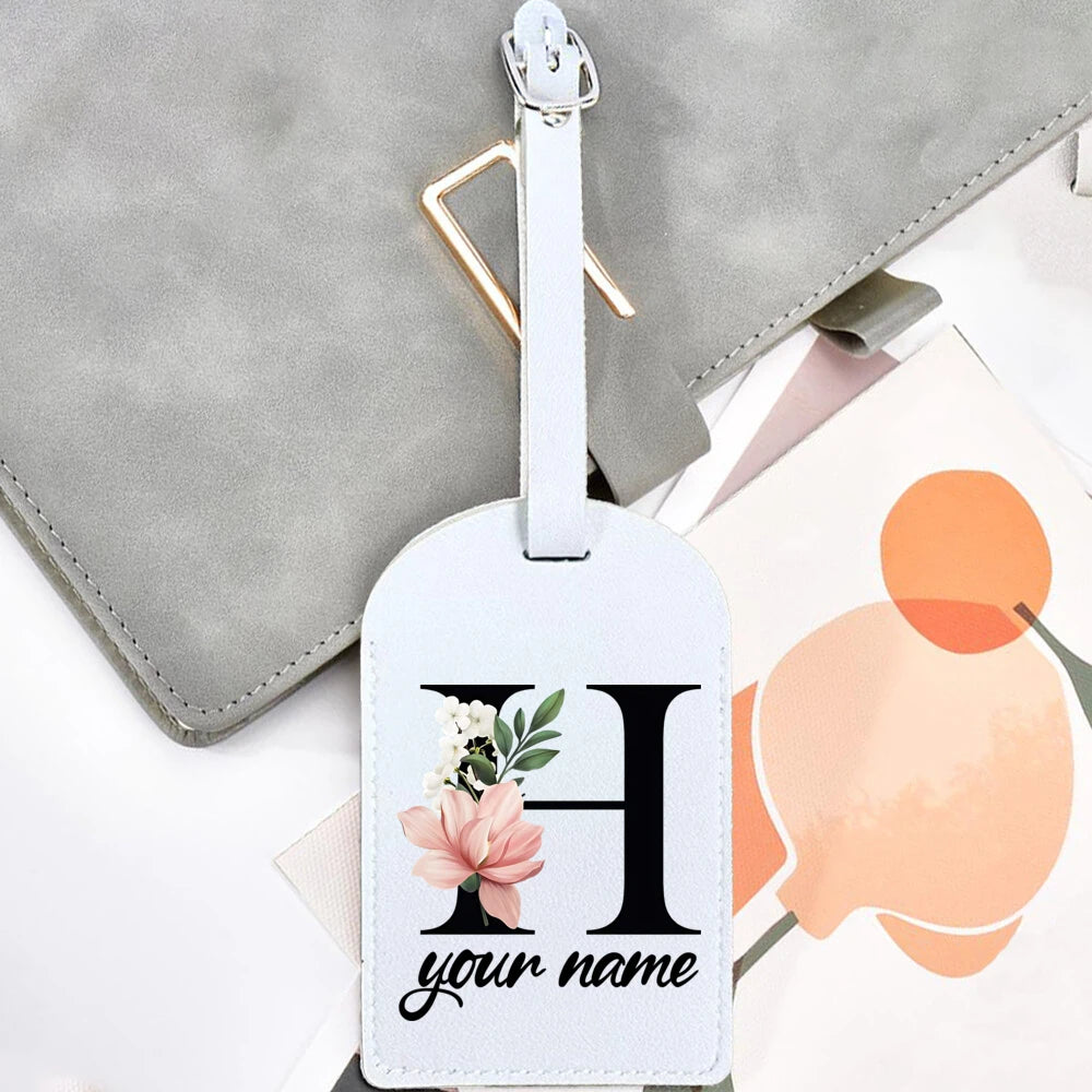 Black Floral Letter with Name Monogram Luggage Tag for Suitcase Baggage Handbag Tags Travel Bag Label Tag Personalised Gift