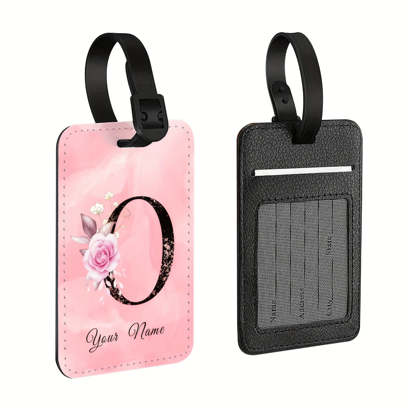 A of Personalized Custom Creative Flower Letter Pink Name Text Luggage Tags, Travel Cruise Suitcase Tags