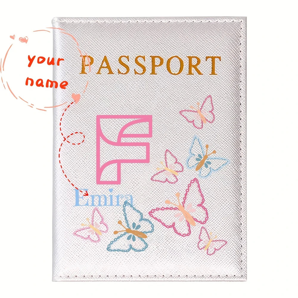 Personalized White Butterfly Letter PU Passport Cover Travel Storage, Elegant Holiday Anniversary Party Present