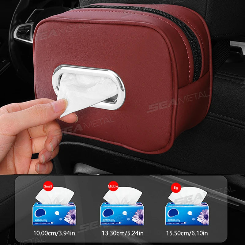 SEAMETAL Car Seat Back Tissue Holder Luxury Wear-Resistant Tissue Box Auto Backseat Hanging Napkin Case Storage Bag with Zipper