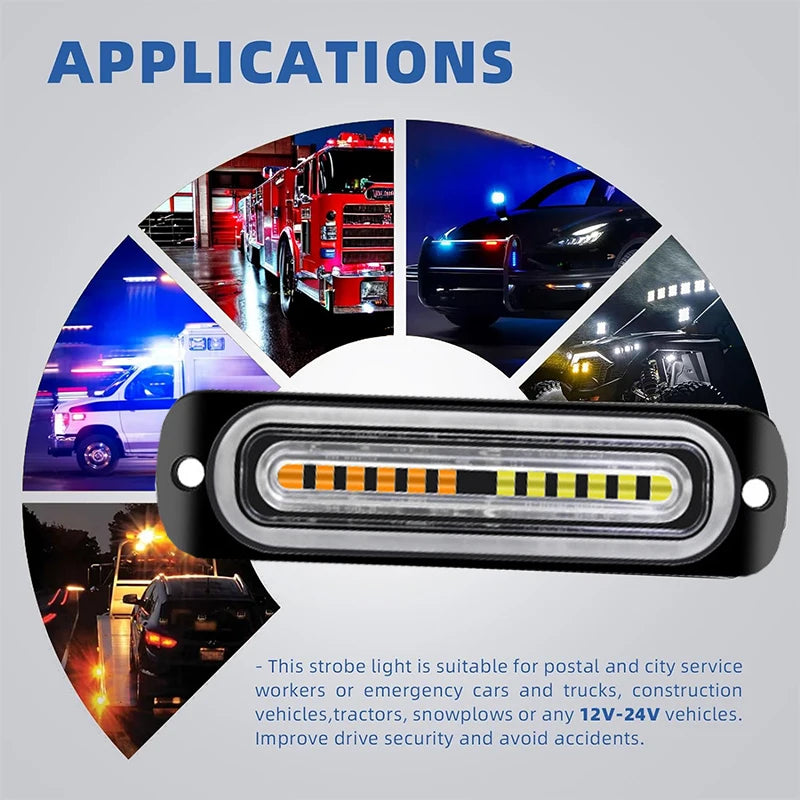 1x Truck 12V 24V 6smd LED Strobe Warning Light Strobe Grille Flashing Lightbar Car Beacon Lamp Amber Yellow White Traffic Light