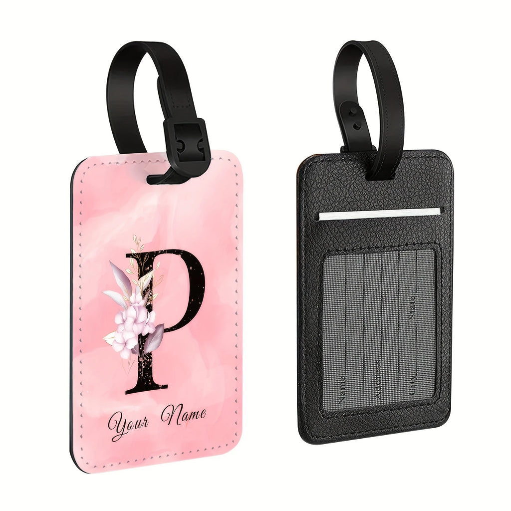 A of Personalized Custom Creative Flower Letter Pink Name Text Luggage Tags, Travel Cruise Suitcase Tags