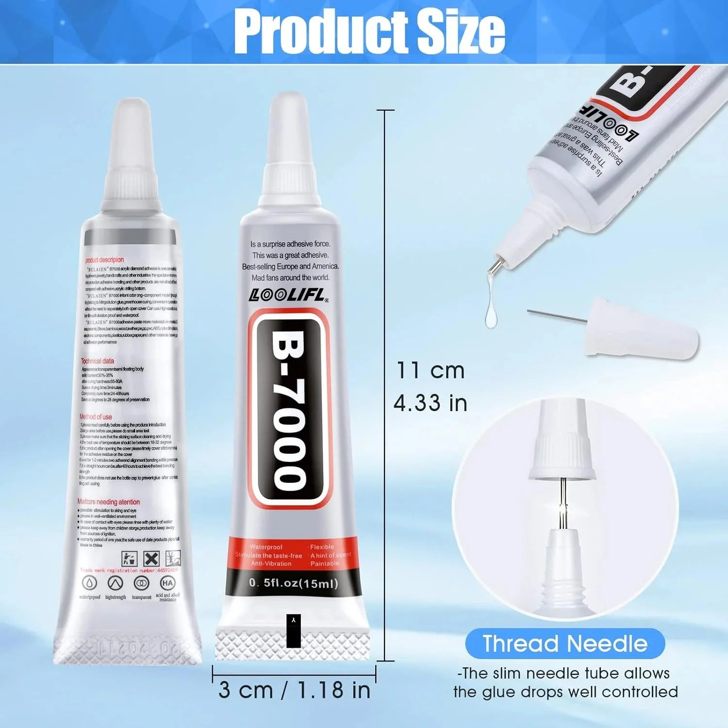 B-7000 Jewelry Glue, Multi-Function B-7000 Super Adhesive Glues for Rhinestones Crafts, Clothes Shoes, Fabric, Jewelry Making.