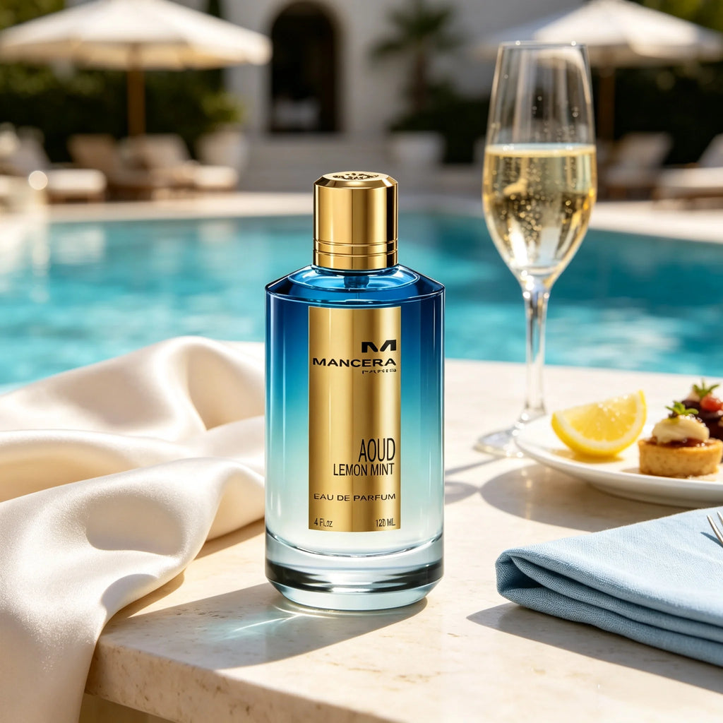 Mancera French Riviera Unisex EDP 120ml Gloss Blue White Gradient Square Bottle Polished Gold Ribbed Cap Gold Border White Iris Label Crisp Citrus Aquatic Marine Woody Scent Summer Beach Yacht Vacation Luxury Neutral Gift For