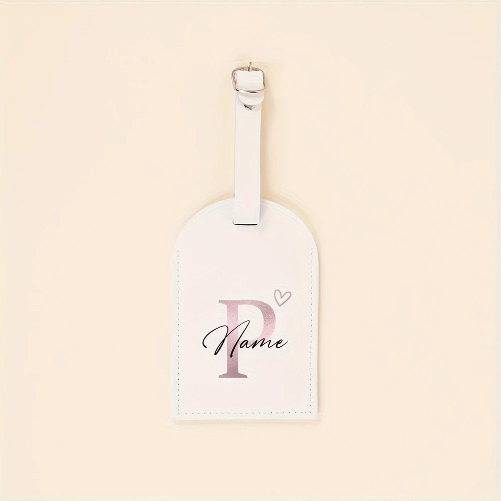 Custom Name Tag - Elegant Font Engraving Name/Initials, PU Material - Wedding,Birthday, Travel Gift - Customizable Letter (A-Z)