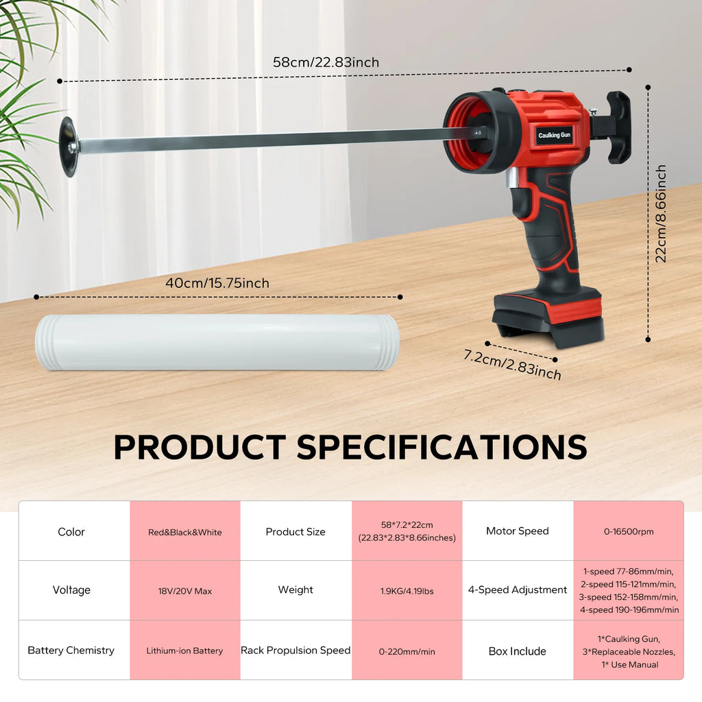 20oz/600ml Cordless Caulking Gun for Dewalt/Makita/Milwaukee 18/20V Battery 4 Adjustable Speeds Sausage Caulk Gun (No Battery)