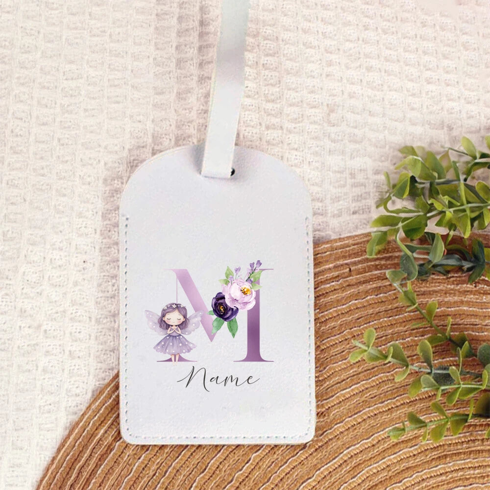 Personalized PU Luggage Tag, Flower Fairy Design Fashion Letter Print Monogram Luggage Tag, Custom Name Luggage Tag