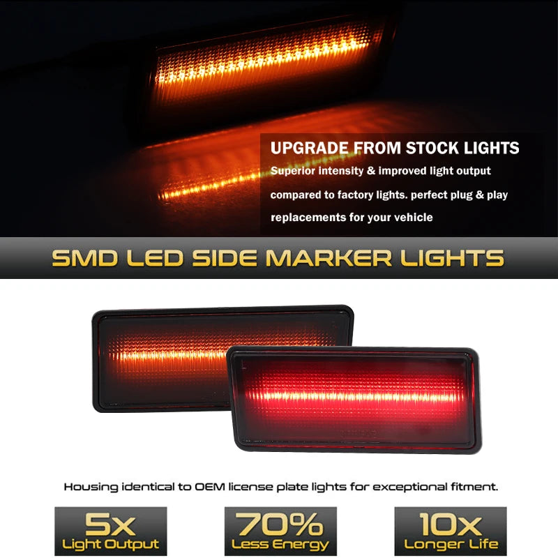 iJDM Smoked Lens Amber/Red Full LED Side Marker Light for 1974-1979 Chevy Corvette C3 Turn Signal Light, Parking Light T10 12V