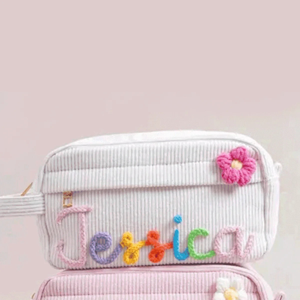 1pc Custom Corduroy Makeup Bag: Personalized yarn name bag, stylish and simple mini portable storage bag with large capacity