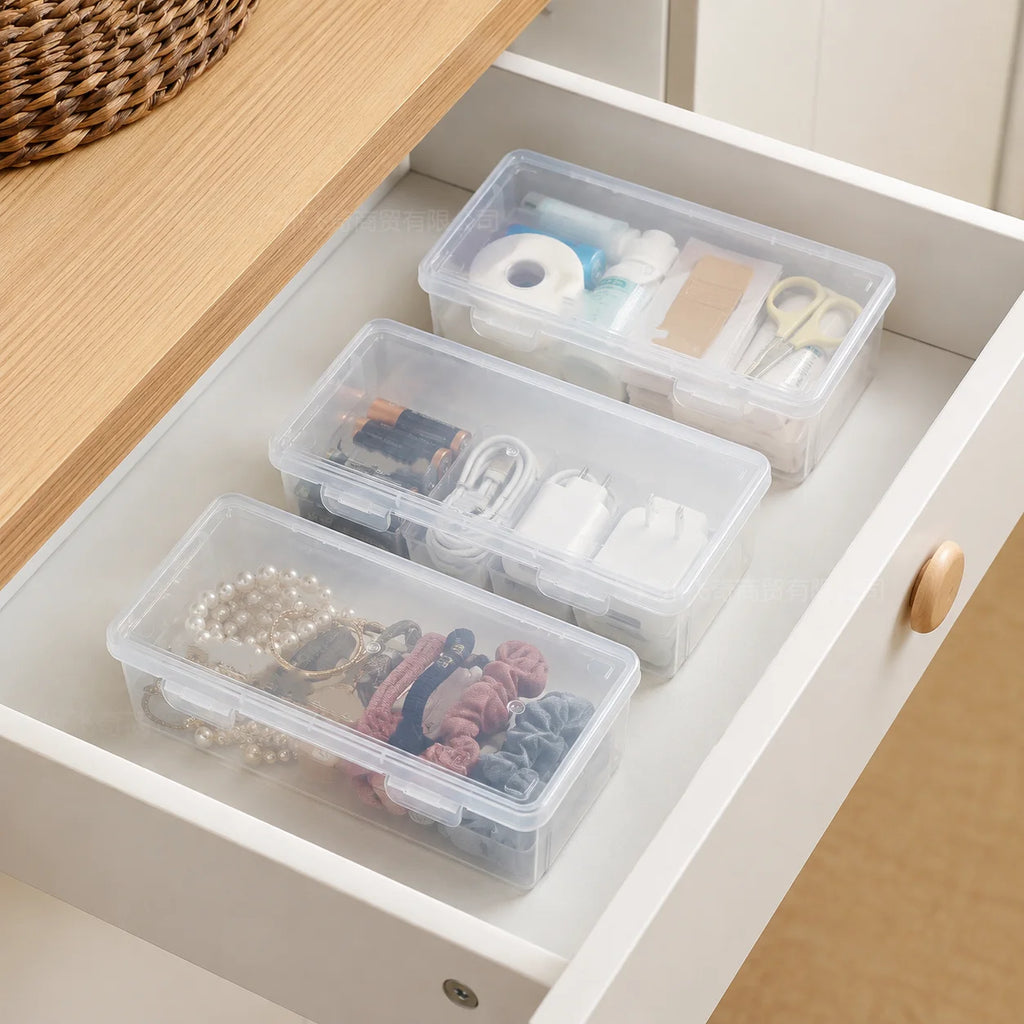 Clear Plastic Storage Boxes With Secure Lids Stackable Small Organizer Containers Dust Proof Home Storage Bins For Drawer Bathroom Kitchen Office Craft Cosmetic Sundries Organizing
