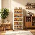 23.62in 3/4/5 Tier Foldable Plastic Storage Cabinet with Wheels, Double Transparent Door Organizer, Large Storage Chest, No Assembly Closet Organizer with Latches for Bedroom Kitchen, Cream White