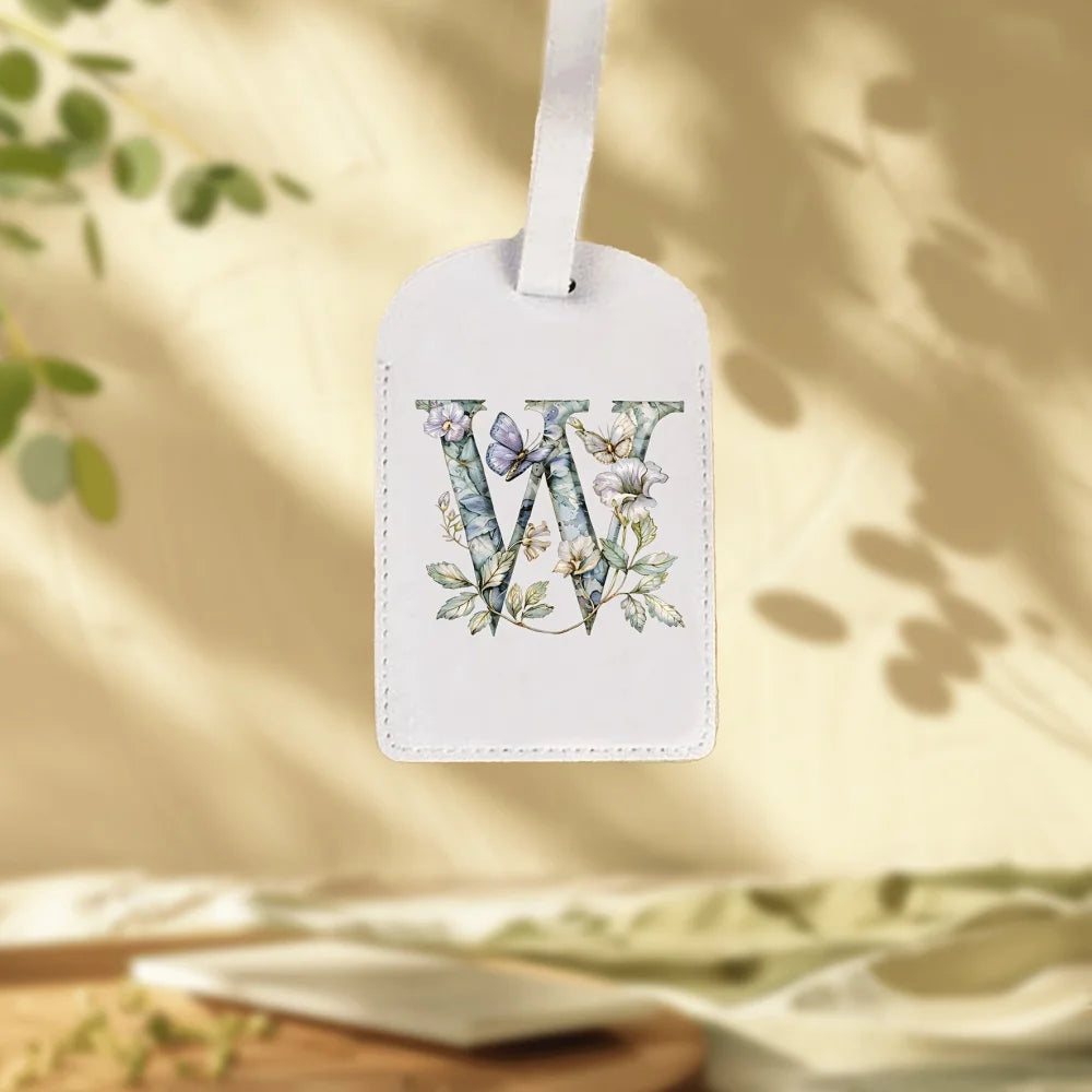 Custom White Luggage Tags Suitable for Suitcase, Clothing & Jewelry - Name/Logo/Text, 26 Floral Letter & Alphabet Tags