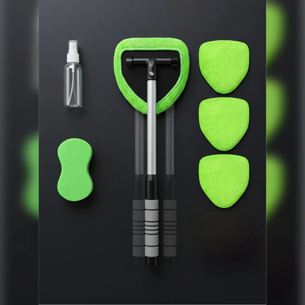All-in-One Windshield Cleaner Set - Extendable Handle, 4 Microfiber Pads, Spray Bottle Included, Car & Home Dual Use Glass Tool
