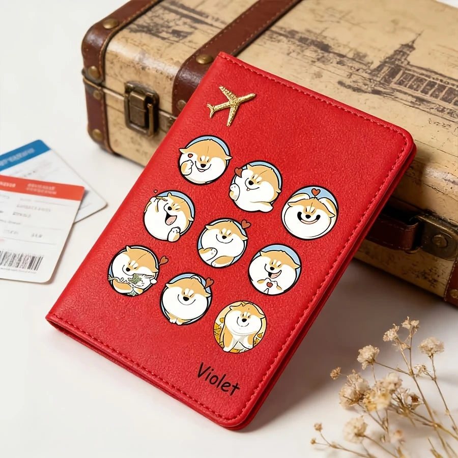 Custom Passport Holder with a Personalized Cute Cartoon Shiba Inu Design, a Multifunctional Ticket And Document Organizer