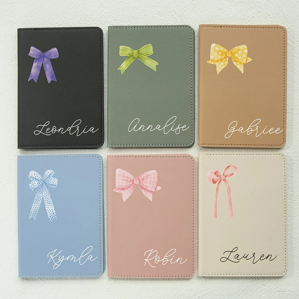 Customized Name Passport Cover with Bow Pattern Personalized Monogram Bow Passport Holder Customized Document Card Holder