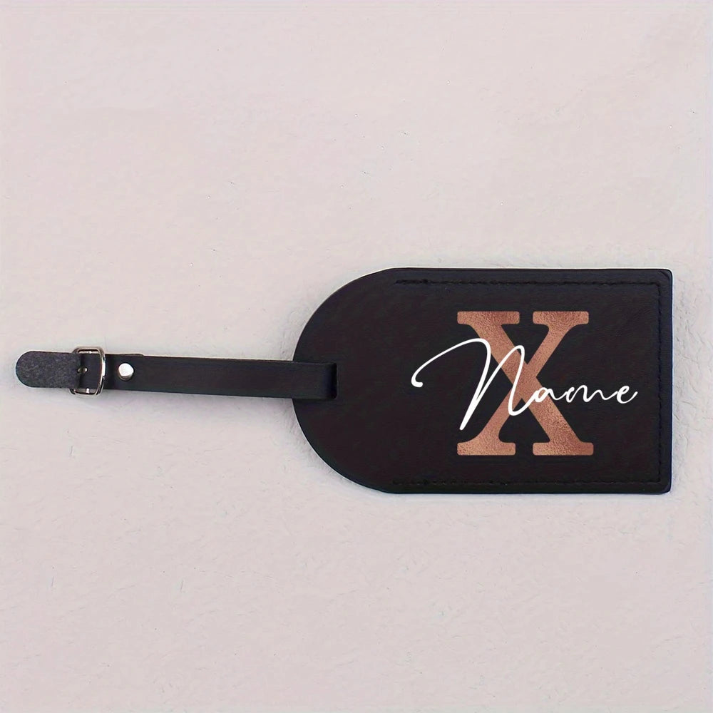 1pc Personalized Luggest Tag for Unisex, Fashion and Retro Black Tag with Retro Initial Design - Custom Name