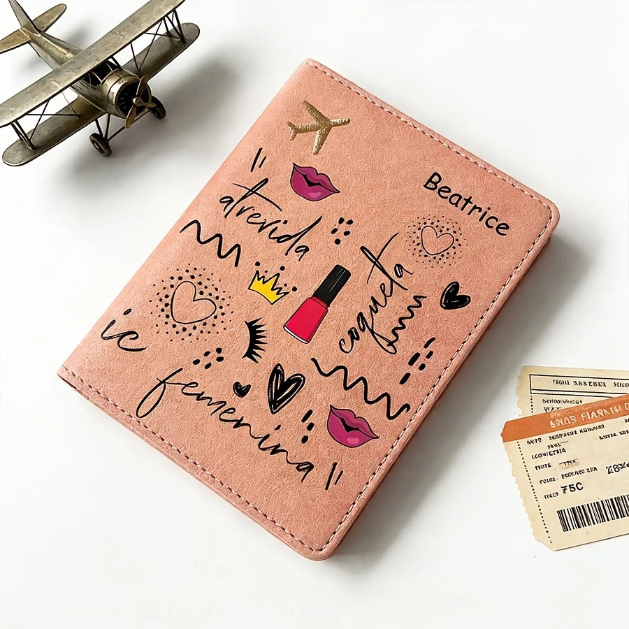 Customizable Text Name Passport Holder, Fashionable Letter Pattern Passport Case,Lightweight and Suitable for Travel and Outings