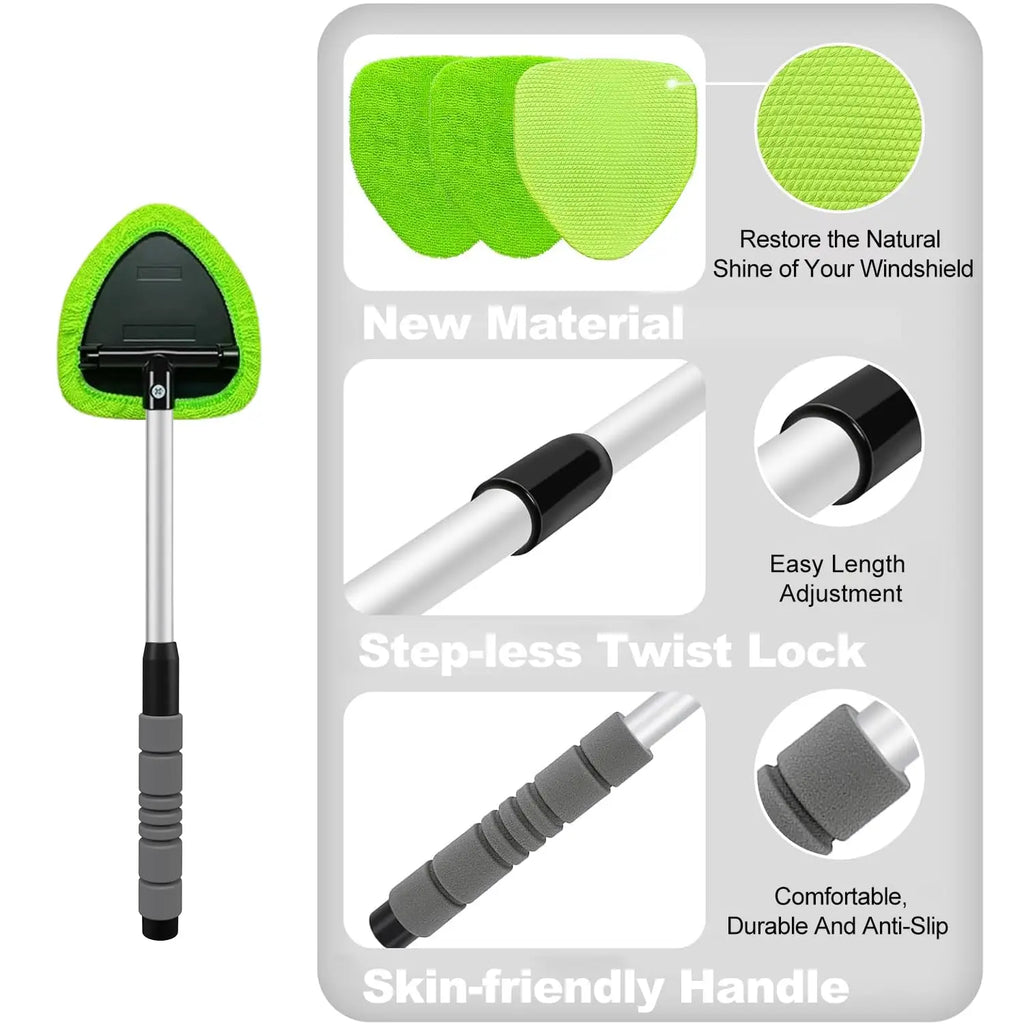 All-in-One Windshield Cleaner Set - Extendable Handle, 4 Microfiber Pads, Spray Bottle Included, Car & Home Dual Use Glass Tool