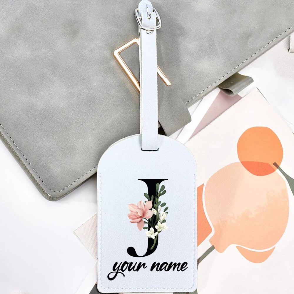 Black Floral Letter with Name Monogram Luggage Tag for Suitcase Baggage Handbag Tags Travel Bag Label Tag Personalised Gift