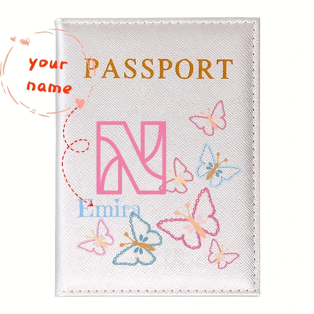 Personalized White Butterfly Letter PU Passport Cover Travel Storage, Elegant Holiday Anniversary Party Present