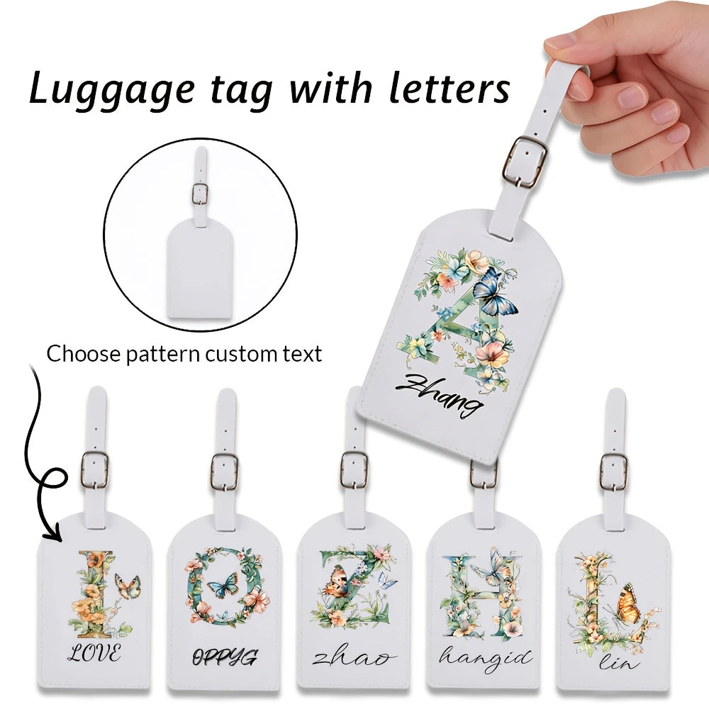 Custom White Luggage Tags Suitable for Suitcase, Clothing & Jewelry - Name/Logo/Text, 26 Floral Letter & Alphabet Tags