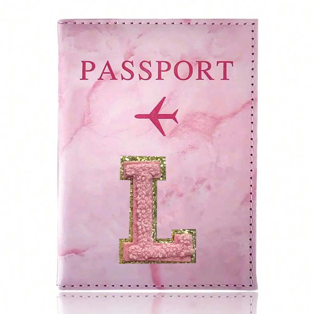 Pink Embroidery A-Z Letter Passport Cover Travel Wallet Card Holder Portable Document Case Nice Holiday Travel Gift