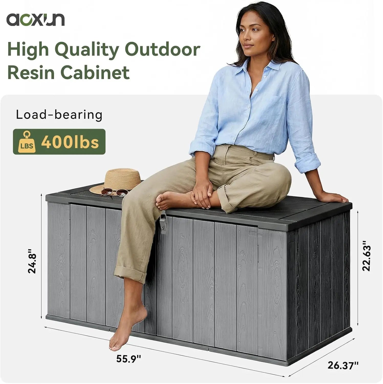 Aoxun 21 Cu Ft HDPE Outdoor Storage Box Waterproof Lockable Resin Deck Box With Spring Assisted Lid 5x2ft Garden Shed For Tools Pool Accessories Grey
