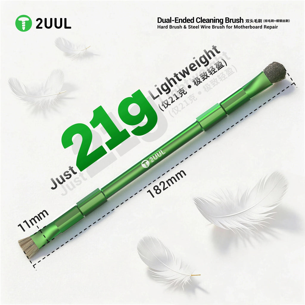 2UUL CL15 Dual Head Cleaning Brush Hard Brush / Steel Wire Brush for Motherboard Repair PCB Dust Removal Tools