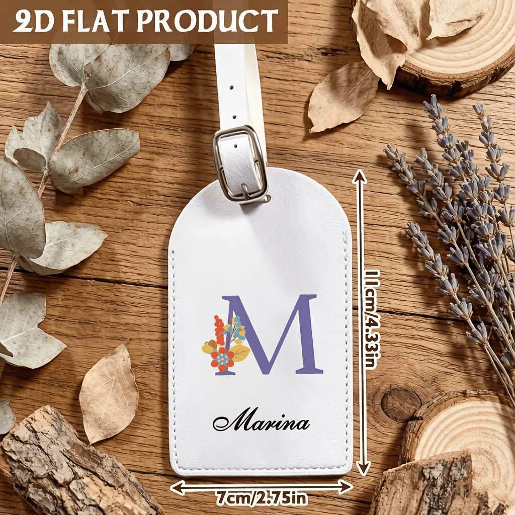 Personalized White Synthetic Leather Luggage Tag - Custom Initial & Name ID Label for Suitcase, Business Travel & Vacation