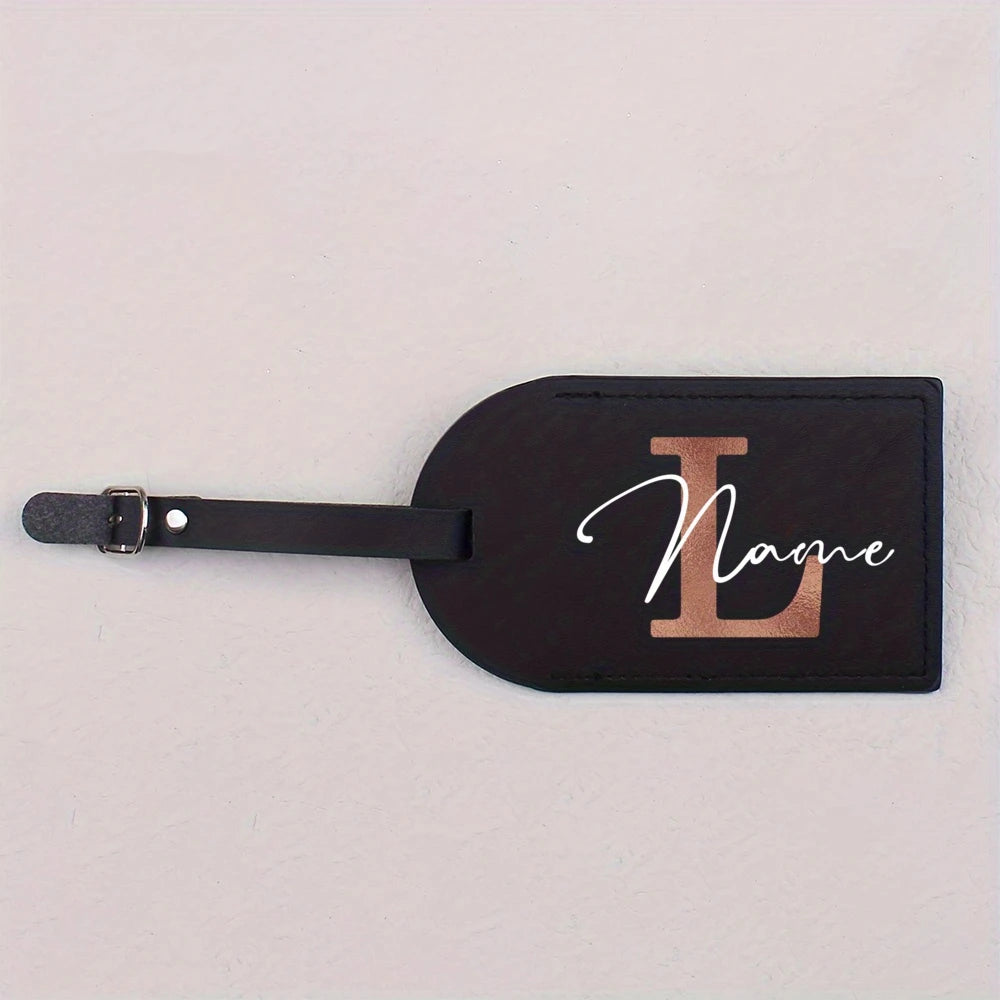 1pc Personalized Luggest Tag for Unisex, Fashion and Retro Black Tag with Retro Initial Design - Custom Name