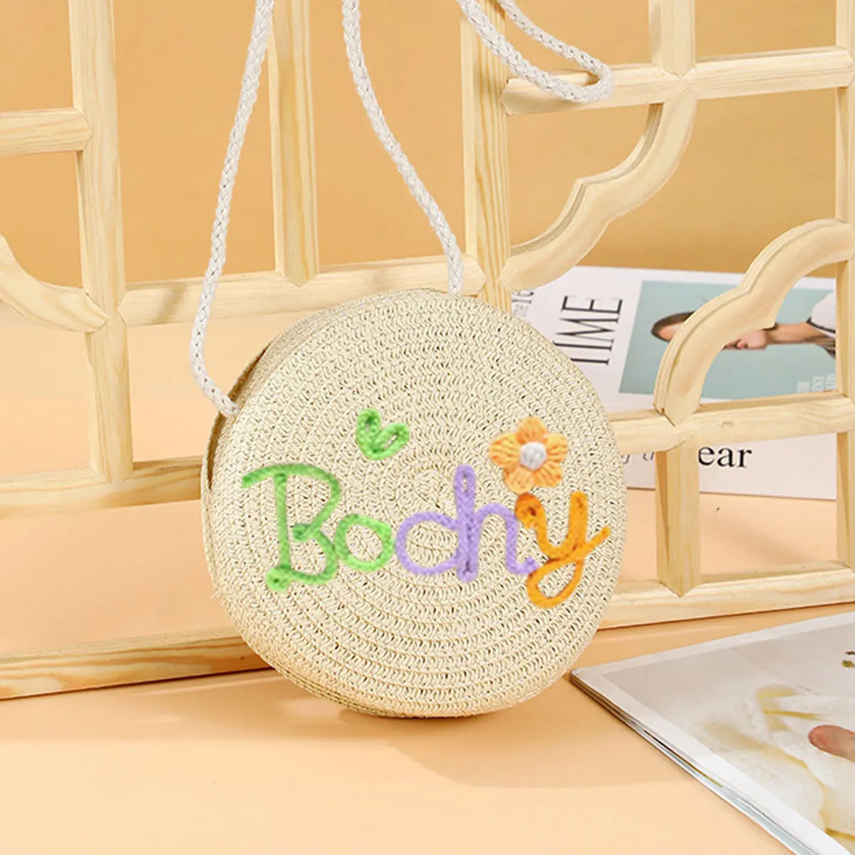 Personalized Custom Name Bag — Spring/Summer Round Straw Bag, Women's Beach Bag, Casual-Style Crossbody & Handbag