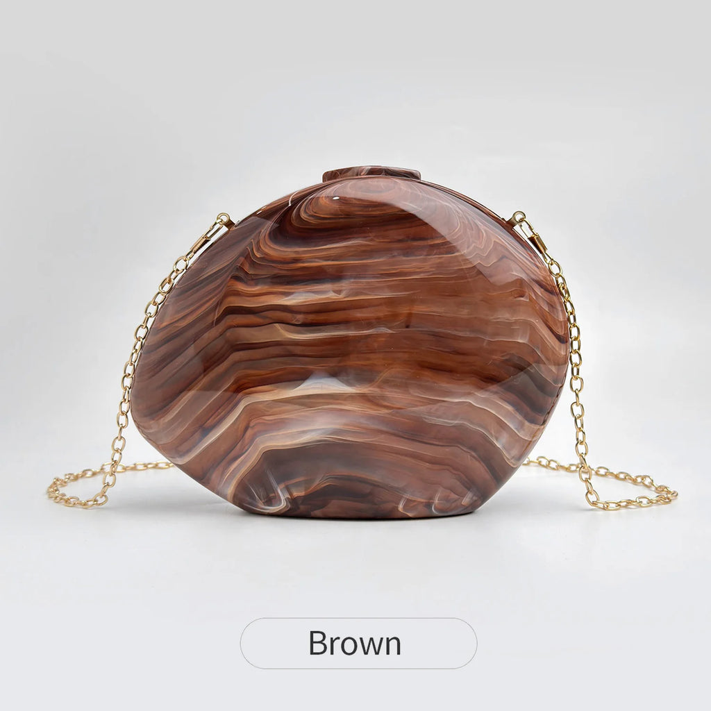 Luxury wedding party women's evening bag stylish and elegant shell striped shoulder bag high-quality acrylic clutch.