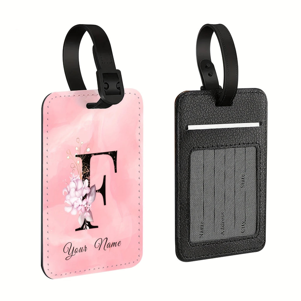 A of Personalized Custom Creative Flower Letter Pink Name Text Luggage Tags, Travel Cruise Suitcase Tags