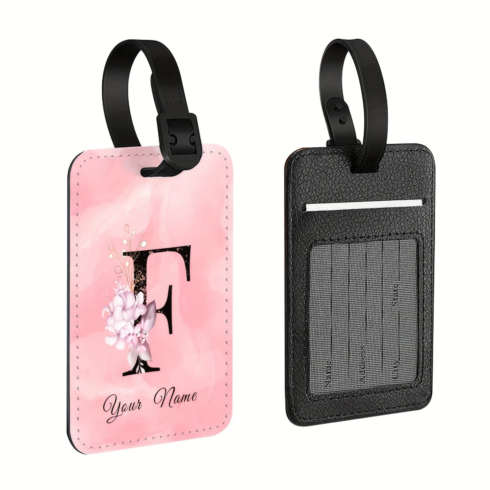 A of Personalized Custom Creative Flower Letter Pink Name Text Luggage Tags, Travel Cruise Suitcase Tags