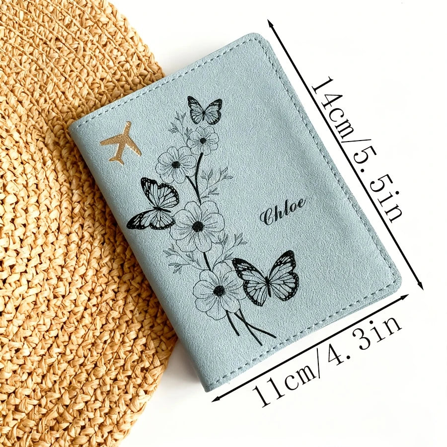 Personalized flower & butterfly passport case, stylish travel gift for birthdays, weddings & friends. Multi Colors