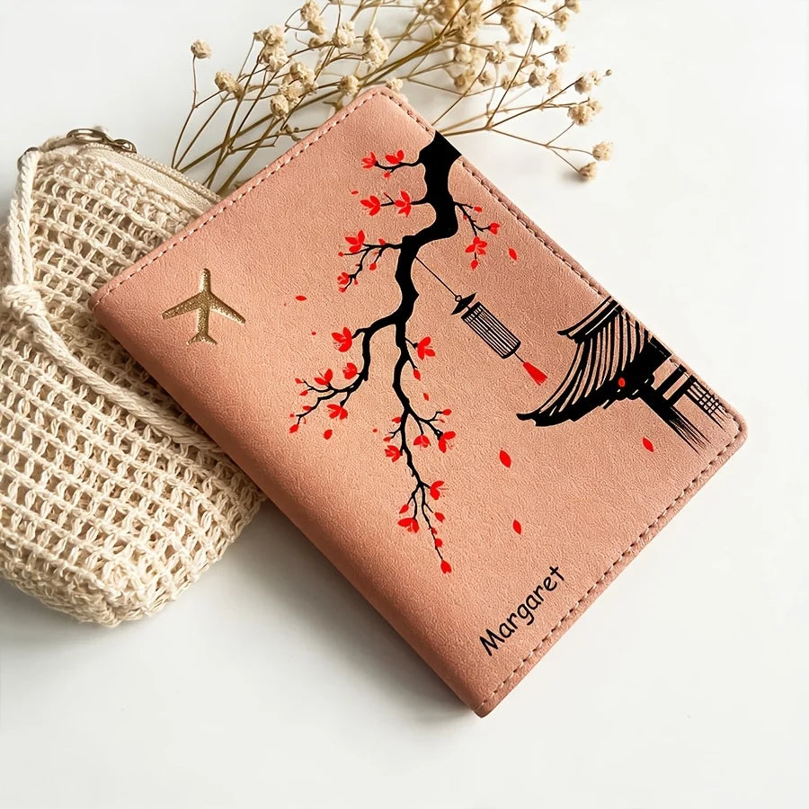 Floral Design Custom Passport Holder Lightweight Portable Travel Wallet Card Case Personalized Vacation Essential Gift