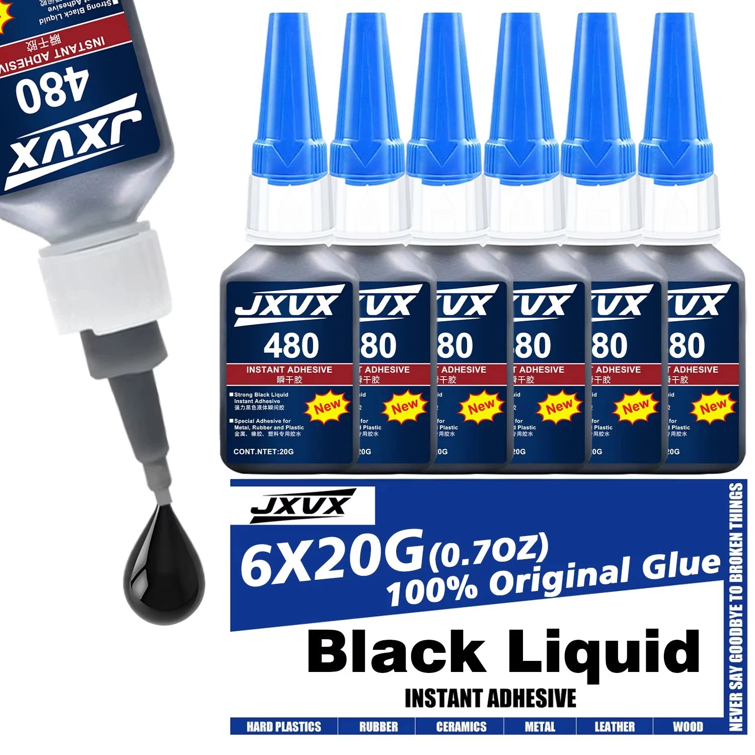 JXVX 1-3pcs 480 Black Super Glue Instant Quick-drying Black Cyanoacrylate Adhesive Leather Rubber Tyre, plastic Strong Bond Liquid Glue Tool,with distribution.