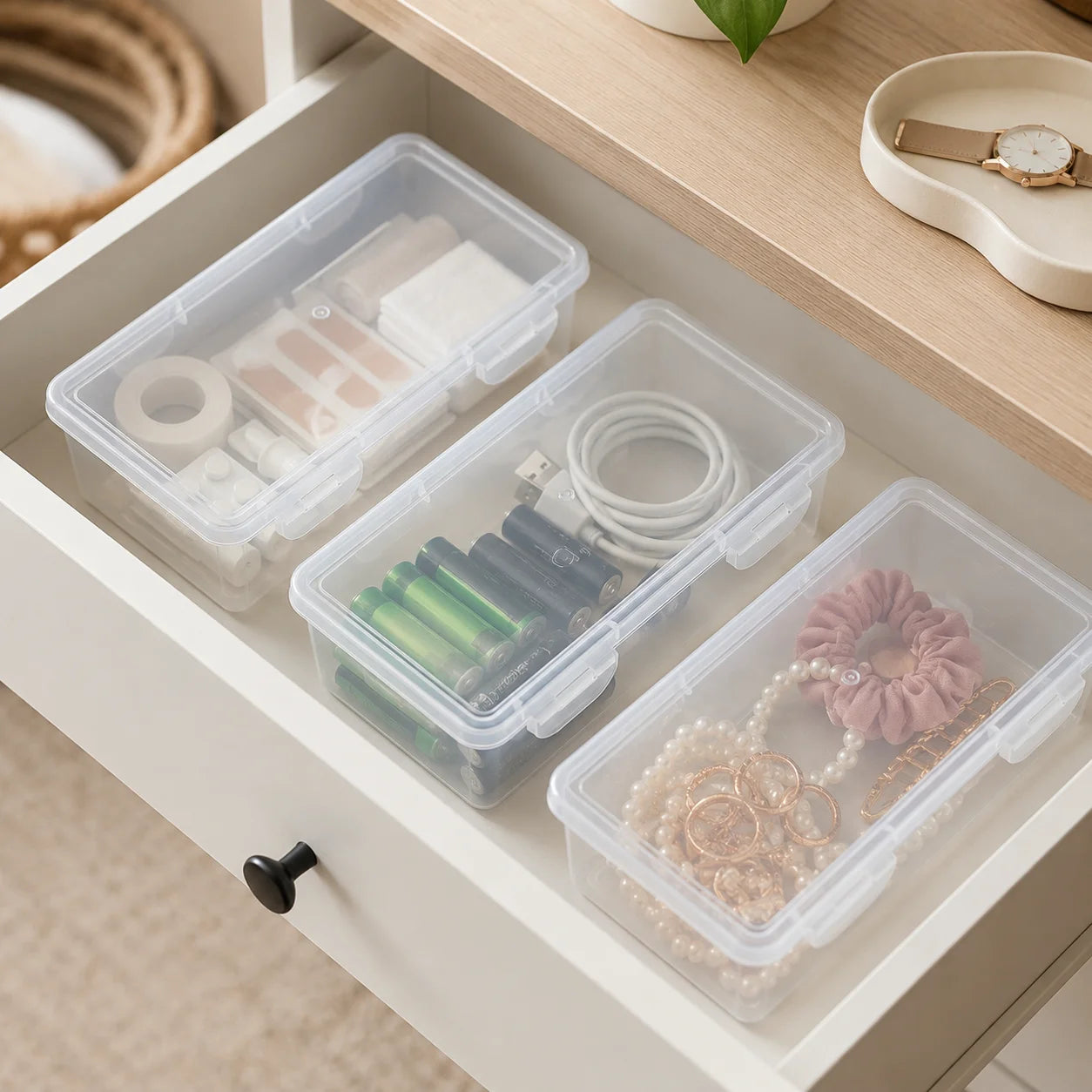 Clear Plastic Storage Boxes With Secure Lids Stackable Small Organizer Containers Dust Proof Home Storage Bins For Drawer Bathroom Kitchen Office Craft Cosmetic Sundries Organizing